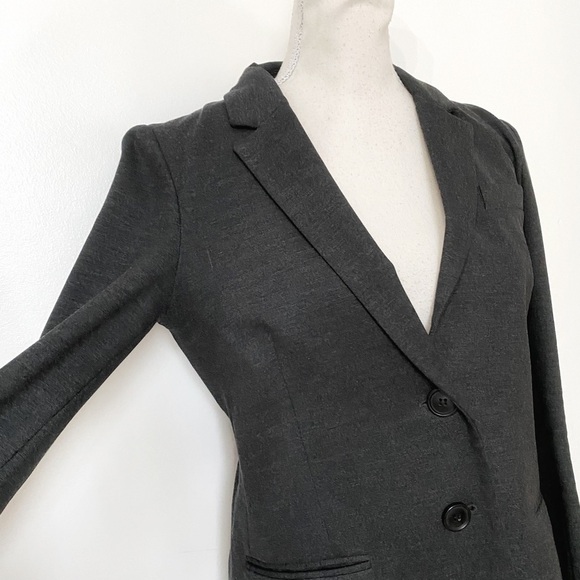 JUDITH & CHARLES DARK GREY CHAMBRAY NOTCHED LAPEL BUTTON FRONT BLAZER JACKET - 8 - Picture 4 of 10